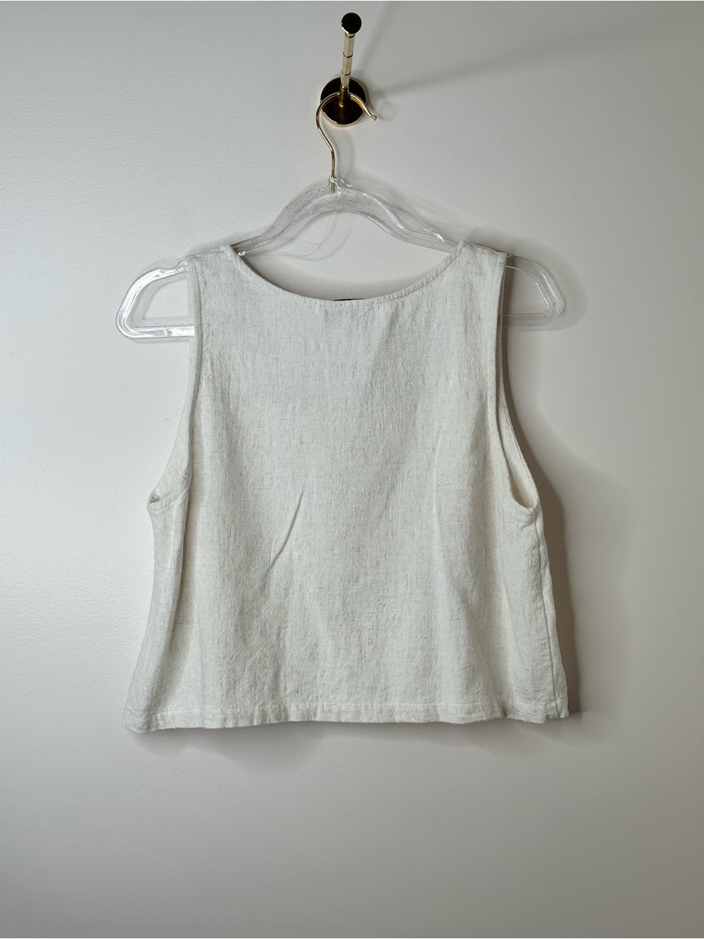 Gilli Linen Blend Square Neck Tank Top Cream M - Picture 2 of 4